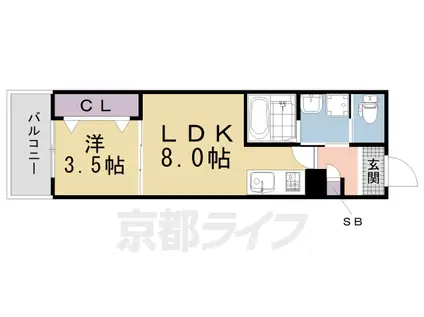 ジーメゾン伏見セレスト(1LDK/2階)の間取り写真