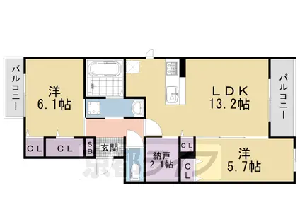 阪急電鉄京都線 西京極駅 徒歩12分 3階建 築3年(2SLDK/3階)の間取り写真