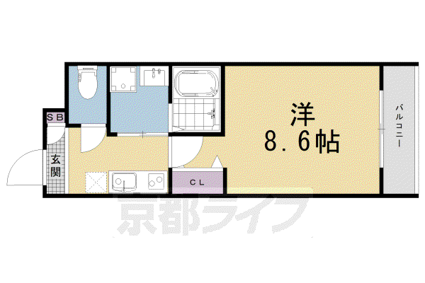 東海道本線 西大路駅 徒歩3分 5階建 築4年(1K/2階)の間取り写真