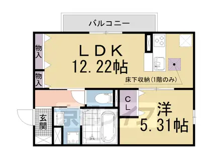 ウエスト PATHⅡ(1LDK/1階)の間取り写真