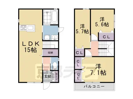 奈良線 新田駅(京都) 徒歩18分 2階建 築1年(3LDK)の間取り写真