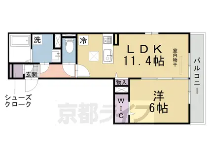 GRAMM御陵B荒木(1LDK/1階)の間取り写真
