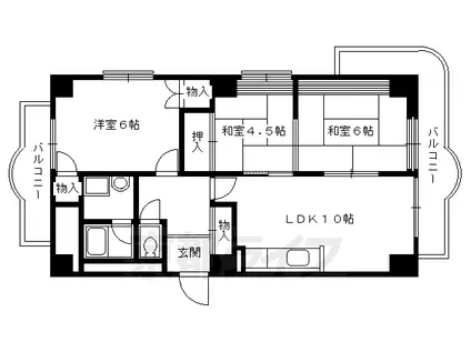 阪急電鉄京都線 西京極駅 徒歩12分 10階建 築45年(3LDK/9階)の間取り写真