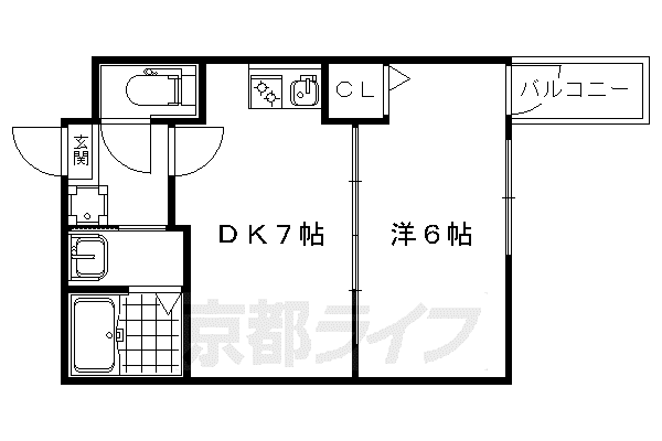 山陰本線 丹波口駅 徒歩7分 4階建 築13年(1DK/3階)の間取り写真