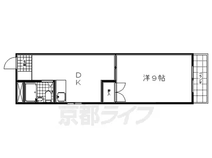 近鉄京都線 東寺駅 徒歩5分 5階建 築40年(1DK/2階)の間取り写真