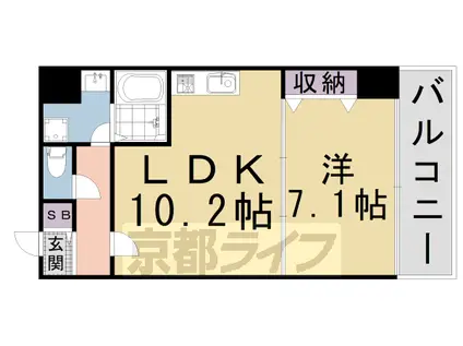 京福北野線 北野白梅町駅 徒歩8分 5階建 築3年(1LDK/4階)の間取り写真