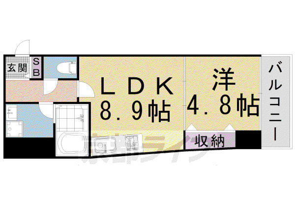 京福北野線 北野白梅町駅 徒歩8分 5階建 築3年(1LDK/4階)の間取り写真