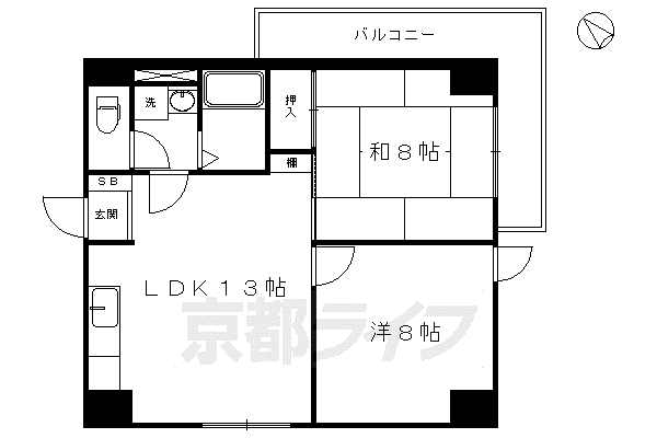 京都市烏丸線 十条駅(京都市営) 徒歩5分 10階建 築43年(2LDK/7階)の間取り写真