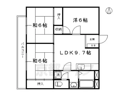 京都市烏丸線 十条駅(京都市営) 徒歩5分 10階建 築42年(3LDK/9階)の間取り写真