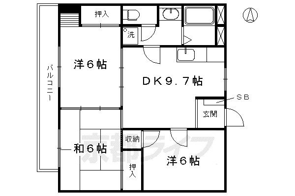京都市烏丸線 十条駅(京都市営) 徒歩5分 10階建 築43年(3LDK/7階)の間取り写真