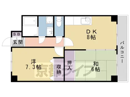 東海道本線 西大路駅 徒歩5分 7階建 築36年(2LDK/5階)の間取り写真