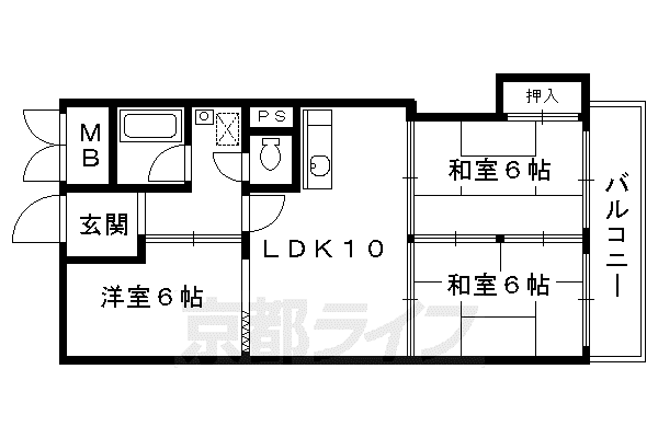 東海道本線 京都駅 徒歩7分 7階建 築44年(3LDK/7階)の間取り写真