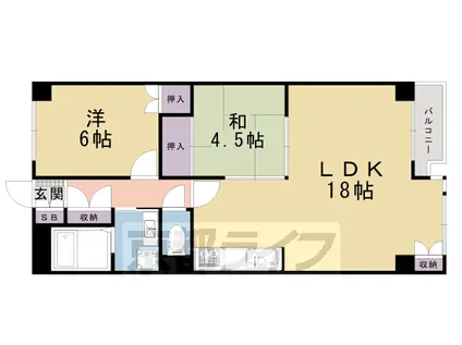 東海道本線 西大路駅 徒歩6分 7階建 築39年(3LDK/6階)の間取り写真