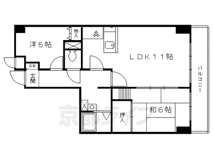 東海道本線 向日町駅 徒歩18分 7階建 築33年(2LDK/6階)の間取り写真