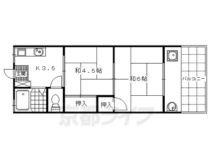 東海道本線 西大路駅 徒歩13分 3階建 築49年(2DK/3階)の間取り写真