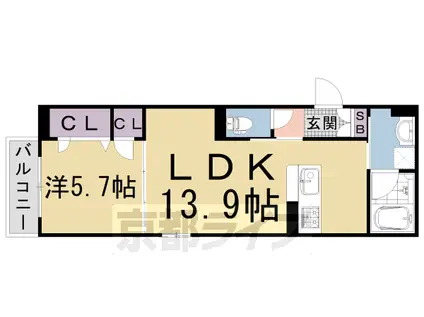 阪急電鉄京都線 西院駅(阪急) 徒歩9分 3階建 築3年(1LDK/3階)の間取り写真