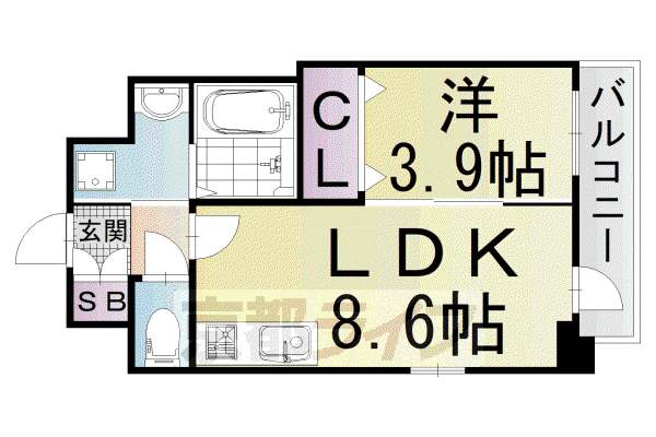 GRAND LAKE COURT 浜大津(1LDK/4階)の間取り写真