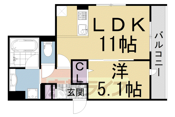 近鉄京都線 久津川駅 徒歩7分 3階建 築3年(1LDK/3階)の間取り写真