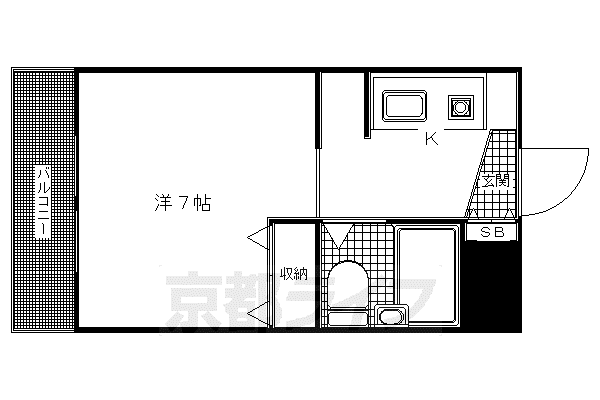 近鉄京都線 東寺駅 徒歩3分 3階建 築37年(1K/3階)の間取り写真