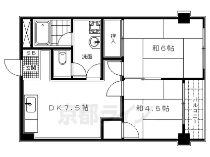 近鉄京都線 東寺駅 徒歩7分 5階建 築38年(2DK/4階)の間取り写真