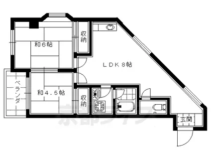 近鉄京都線 東寺駅 徒歩7分 5階建 築37年(2LDK/3階)の間取り写真