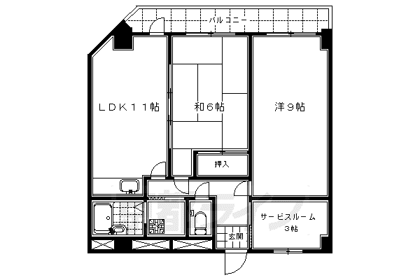 近鉄京都線 東寺駅 徒歩7分 5階建 築38年(2SLDK/5階)の間取り写真