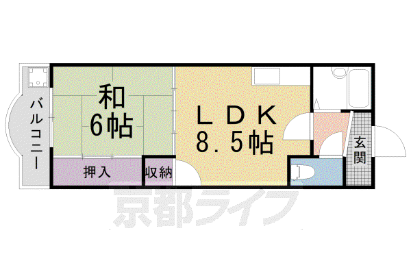 東海道本線 西大路駅 徒歩18分 5階建 築43年(1LDK/4階)の間取り写真