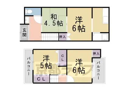 京阪電気鉄道宇治線 桃山南口駅 徒歩4分 2階建 築63年(4K)の間取り写真