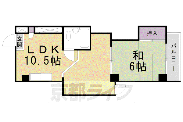 東海道本線 西大路駅 徒歩21分 5階建 築37年(1LDK/4階)の間取り写真