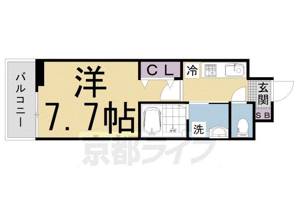 京福嵐山本線 帷子ノ辻駅 徒歩2分 3階建 築3年(1K/3階)の間取り写真