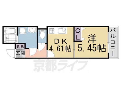 東海道本線 山科駅 徒歩9分 4階建 築3年(1DK/3階)の間取り写真