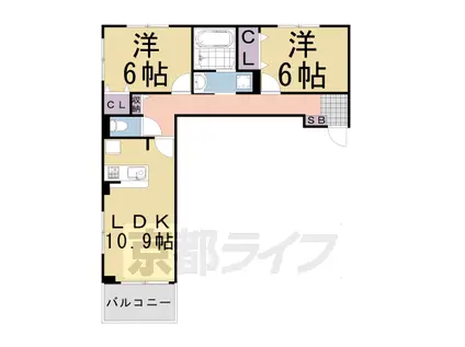 阪急電鉄京都線 洛西口駅 徒歩18分 3階建 築3年(2LDK/1階)の間取り写真