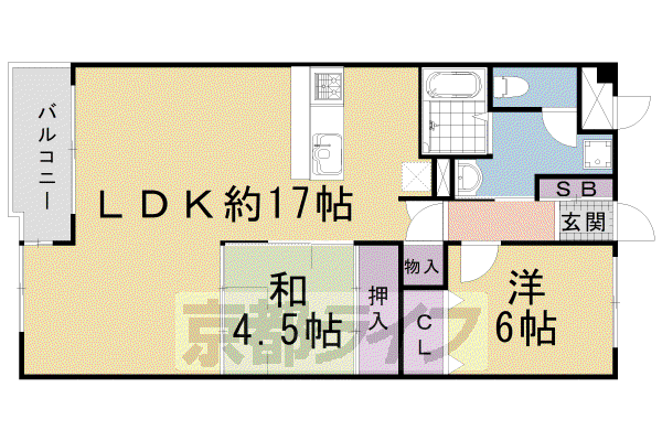 山陰本線 丹波口駅 徒歩14分 10階建 築35年(2LDK/9階)の間取り写真