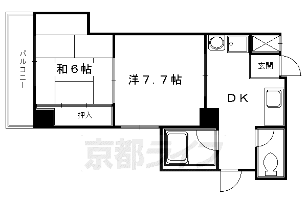 阪急電鉄京都線 大宮駅(京都) 徒歩6分 7階建 築36年(2DK/4階)の間取り写真