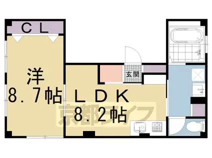 叡山電鉄 茶山・京都芸術大学駅 徒歩1分 3階建 築53年(1LDK/3階)の間取り写真