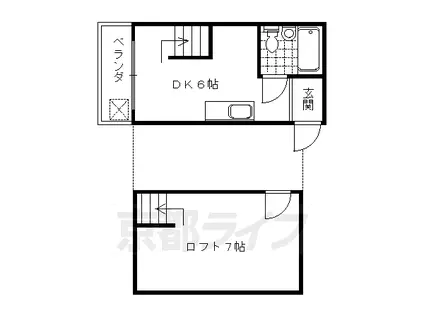 阪急電鉄京都線 西院駅(阪急) 徒歩7分 3階建 築37年(1DK/3階)の間取り写真