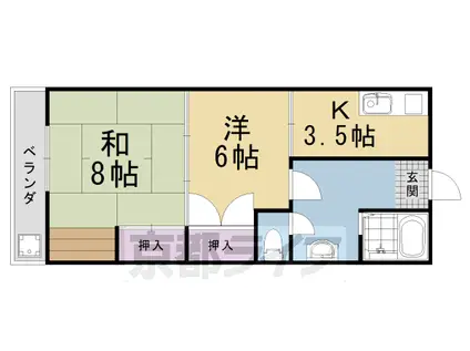 阪急電鉄京都線 西京極駅 徒歩10分 6階建 築50年(2K/4階)の間取り写真