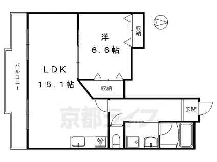 山陰本線 丹波口駅 徒歩2分 11階建 築36年(1LDK/10階)の間取り写真