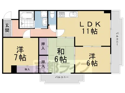 山陰本線 丹波口駅 徒歩2分 11階建 築36年(3LDK/9階)の間取り写真