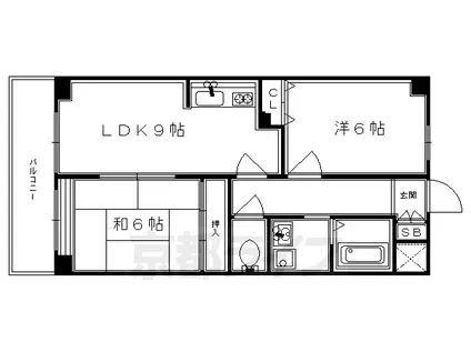 山陰本線 丹波口駅 徒歩12分 6階建 築35年(2LDK/4階)の間取り写真