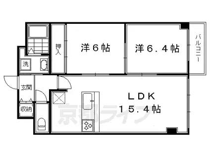 山陰本線 丹波口駅 徒歩2分 11階建 築37年(2LDK/6階)の間取り写真