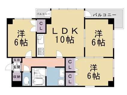 山陰本線 丹波口駅 徒歩1分 11階建 築40年(3LDK/2階)の間取り写真