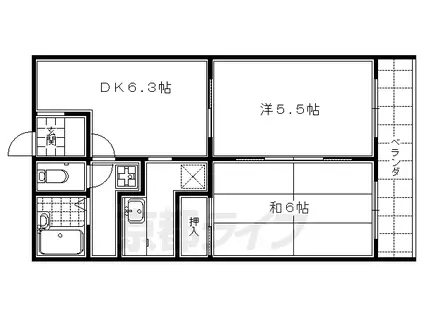 東海道本線 京都駅 徒歩7分 4階建 築36年(2DK/2階)の間取り写真