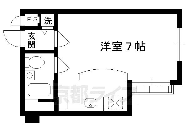 京都市烏丸線 五条駅(京都市営) 徒歩2分 5階建 築37年(1K/2階)の間取り写真