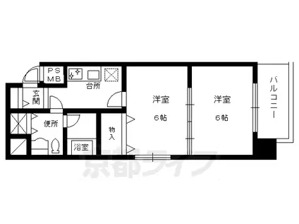 京都市烏丸線 烏丸御池駅 徒歩5分 5階建 築37年(2K/3階)の間取り写真