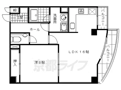 阪急電鉄京都線 京都河原町駅 徒歩9分 9階建 築34年(1LDK/4階)の間取り写真