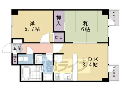 阪急電鉄京都線 大宮駅(京都) 徒歩8分 4階建 築35年(2LDK/4階)の間取り写真