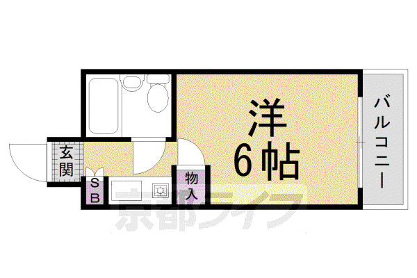 山陰本線 二条駅 徒歩5分 11階建 築37年(1K/6階)の間取り写真