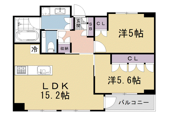 山陰本線 二条駅 徒歩6分 7階建 築4年(2LDK/3階)の間取り写真