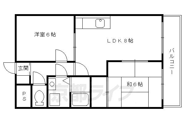 京都市烏丸線 四条駅(京都市営) 徒歩3分 10階建 築39年(2LDK/9階)の間取り写真